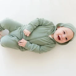 Bamboo Jersey Hooded Zippered Romper in Thyme