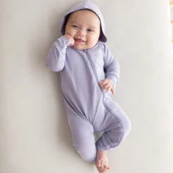 Bamboo Jersey Hooded Zippered Romper in Taro