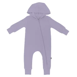Bamboo Jersey Hooded Zippered Romper in Taro