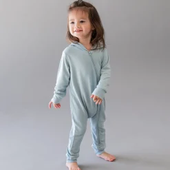 Bamboo Jersey Hooded Zippered Romper in Fog