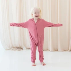 Bamboo Jersey Hooded Zippered Romper in Apple Blossom