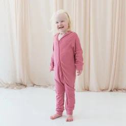 Bamboo Jersey Hooded Zippered Romper in Apple Blossom