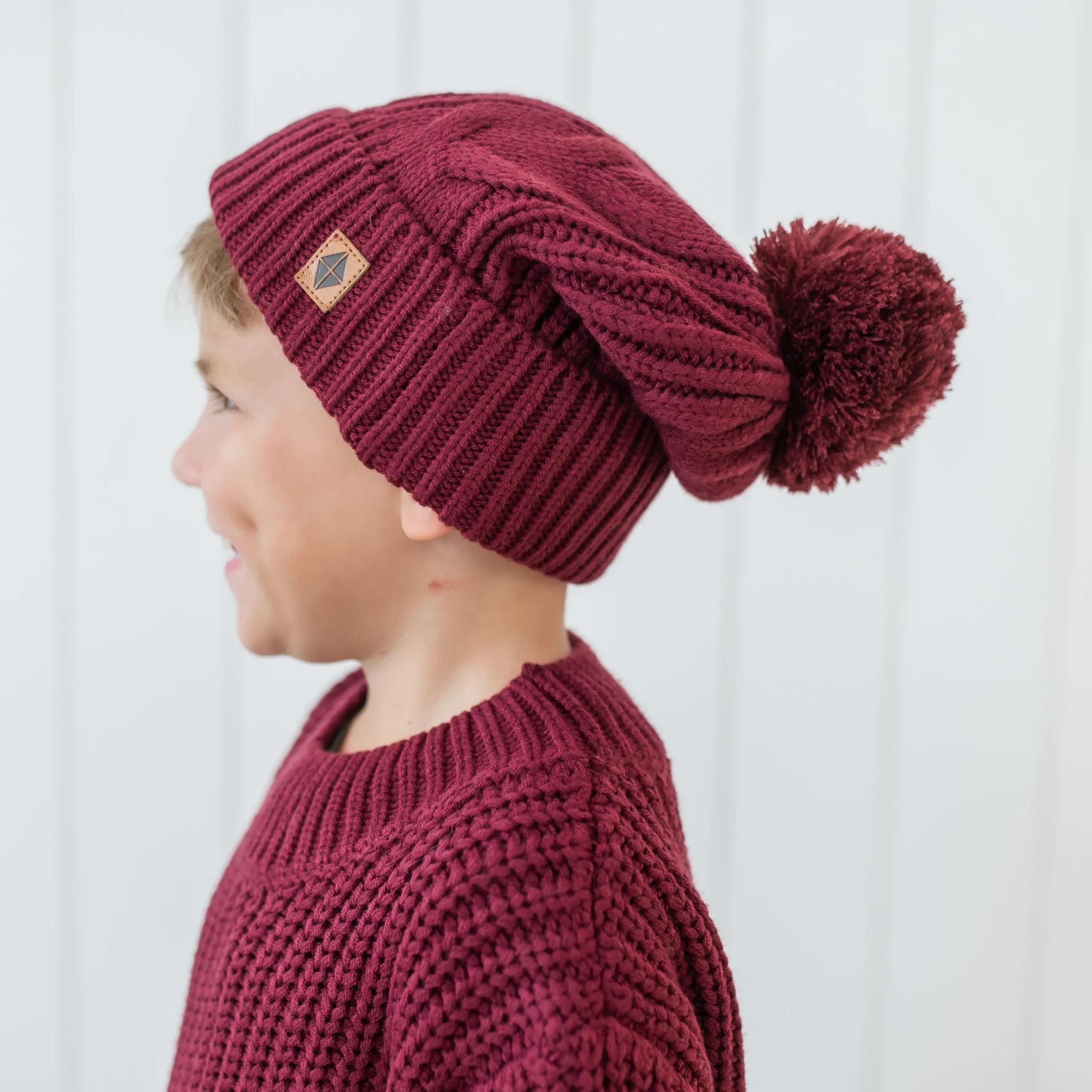Chunky Cable Knit Beanie in Burgundy