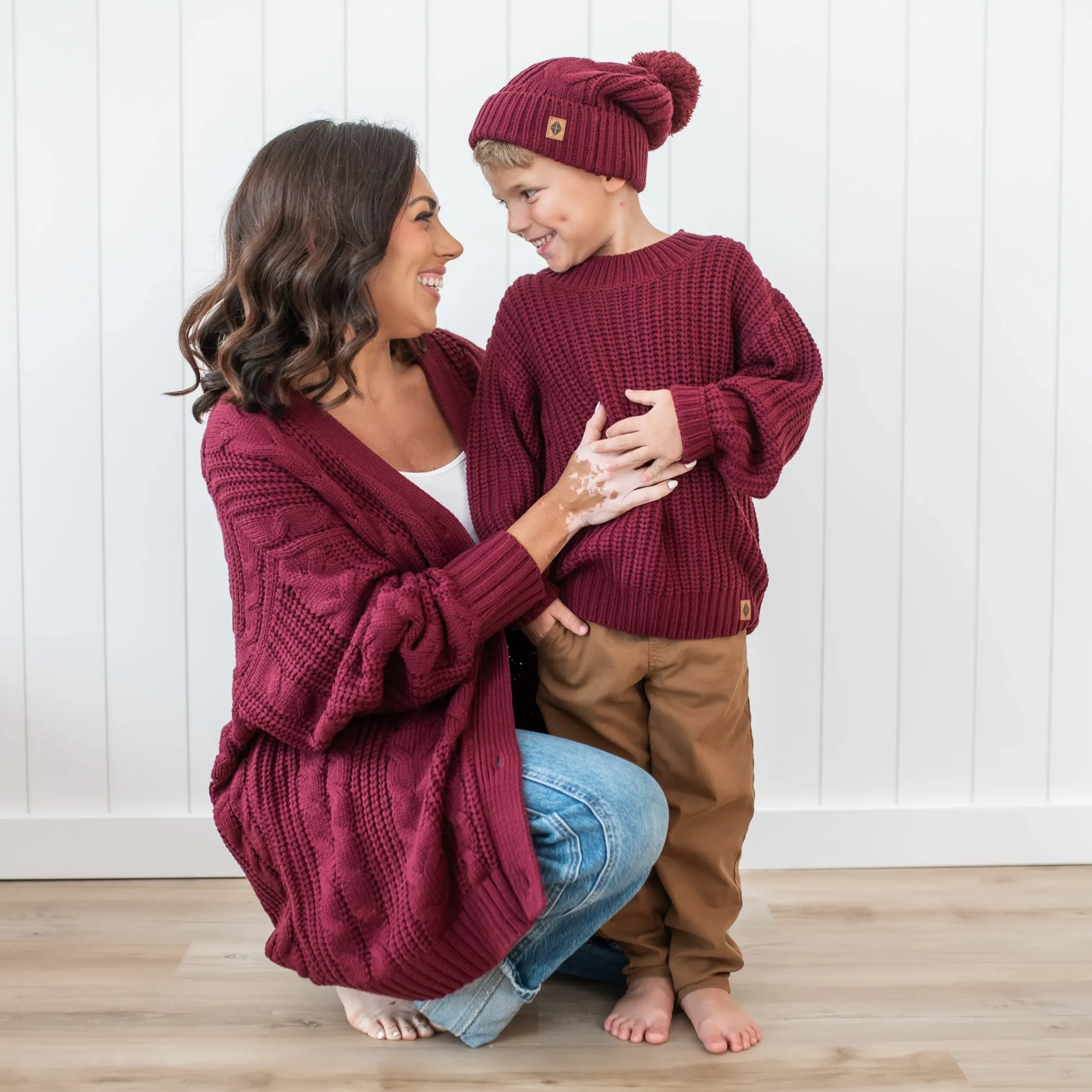 Chunky Cable Knit Beanie in Burgundy