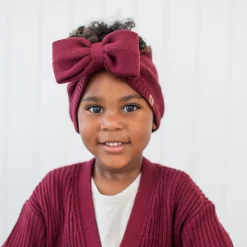 Chunky Knit Bow Headband in Burgundy