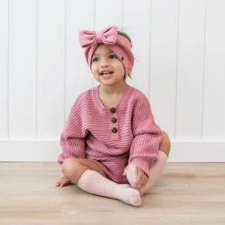 Chunky Knit Bow Headband in Apple Blossom