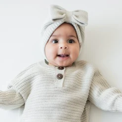 Chunky Knit Bow Headband in Oat