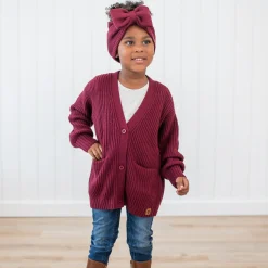 Chunky Knit Oversized Cardigan in Burgundy