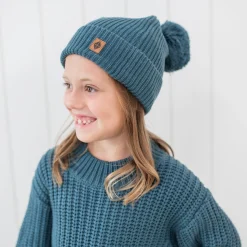 Chunky Knit Pom Beanie in Atlantic