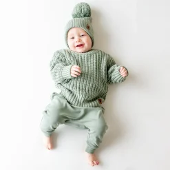 Chunky Knit Pom Beanie in Thyme