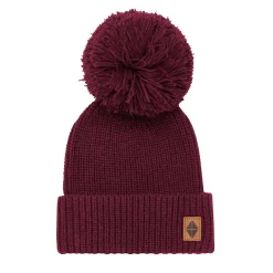 Chunky Knit Pom Beanie in Burgundy