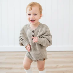 Chunky Knit Romper in Almond