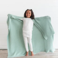 Chunky Knit Toddler Blanket in Sage