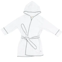 Hooded Bath Robe in Cloud with Storm Trim