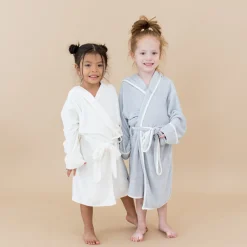 Hooded Bath Robe in Storm with Cloud Trim