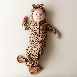 Knotted Gown with Bow Set in Latte Leopard