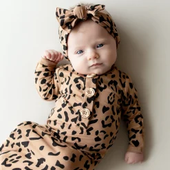 Knotted Gown with Bow Set in Latte Leopard