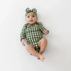 Long Sleeve Bodysuit in Gingham Fir