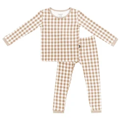 Long Sleeve Pajamas in Gingham Bisque