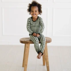 Long Sleeve Pajamas in Gingham Fir