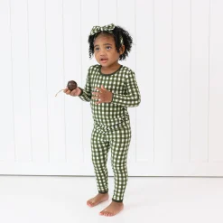 Long Sleeve Pajamas in Gingham Fir