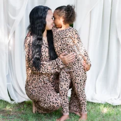 Long Sleeve Pajamas in Latte Leopard