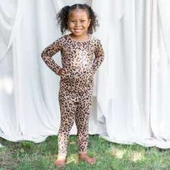 Long Sleeve Pajamas in Latte Leopard