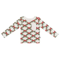 Long Sleeve Toddler Crew Neck Tee in Holiday Bow