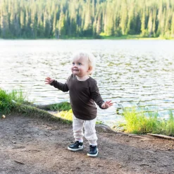 Long Sleeve Toddler Crew Neck Tee in Espresso