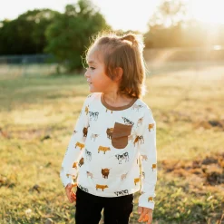 Long Sleeve Toddler Crew Neck Tee in Moo