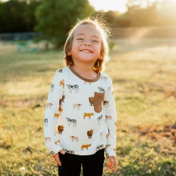 Long Sleeve Toddler Crew Neck Tee in Moo