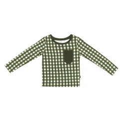 Long Sleeve Toddler Crew Neck Tee in Gingham Fir