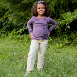 Long Sleeve Toddler Crew Neck Tee in Currant