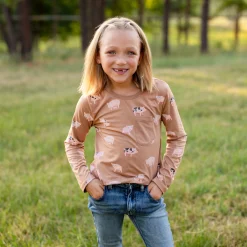Long Sleeve Toddler Crew Neck Tee in Pig
