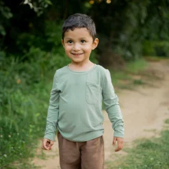 Long Sleeve Toddler Crew Neck Tee in Thyme