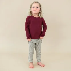 Long Sleeve Toddler Crew Neck Tee in Burgundy