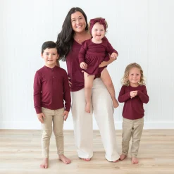 Long Sleeve Toddler Crew Neck Tee in Burgundy
