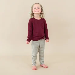 Long Sleeve Toddler Crew Neck Tee in Burgundy