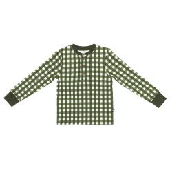 Long Sleeve Toddler Henley Tee in Gingham Fir