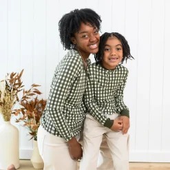 Long Sleeve Toddler Henley Tee in Gingham Fir