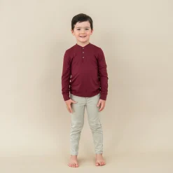 Long Sleeve Toddler Henley Tee in Burgundy