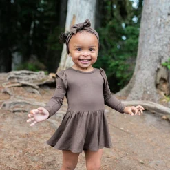 Long Sleeve Twirl Bodysuit Dress in Espresso