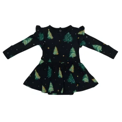 Long Sleeve Twirl Bodysuit Dress in Twinkle Tree
