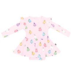 Long Sleeve Twirl Bodysuit Dress in Pastel Ghost
