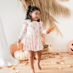 Long Sleeve Twirl Bodysuit Dress in Pastel Ghost