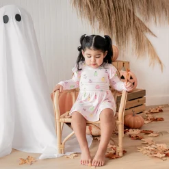 Long Sleeve Twirl Bodysuit Dress in Pastel Ghost