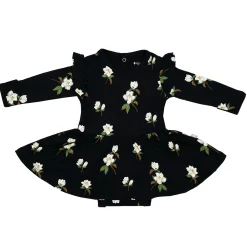 Long Sleeve Twirl Bodysuit Dress in Small Midnight Magnolia