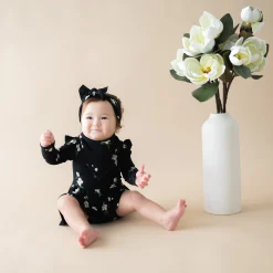 Long Sleeve Twirl Bodysuit Dress in Small Midnight Magnolia