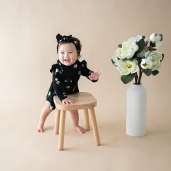 Long Sleeve Twirl Bodysuit Dress in Small Midnight Magnolia