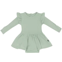 Long Sleeve Twirl Bodysuit Dress in Thyme